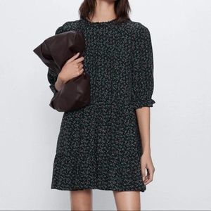 Zara Lisa Black Purple Ditsy Floral Wild Rose Baby Doll Smock Dress Sz S